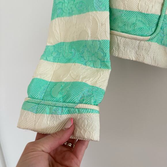 Thakoon Striped Pattern Zip Up Lined Blazer Jacket Green 2 - Picture 7 of 11